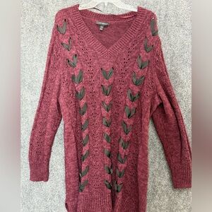Lane Bryant Maroon Lace Up V-Neck Sweater 18/20 Long Sleeve Plus Size Blouse